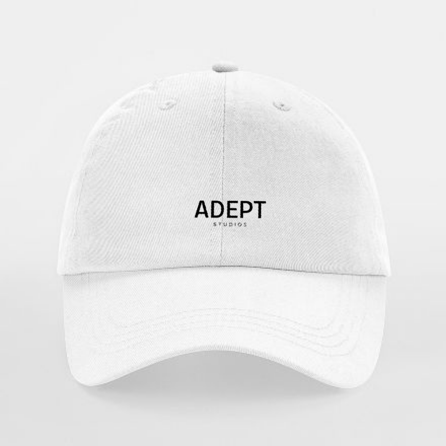 Weiße Vintage Cap mit schwarzer ADEPT STUDIOS Logo-Stickerei – Adept Studios