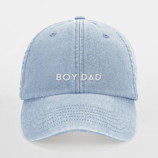Vintage blaue Cap mit weißer Stickerei „Boy Dad“ – Geschenkidee für Väter mit Sohn, Vatertagsgeschenk & Statement Dad Hat – Adept Studios