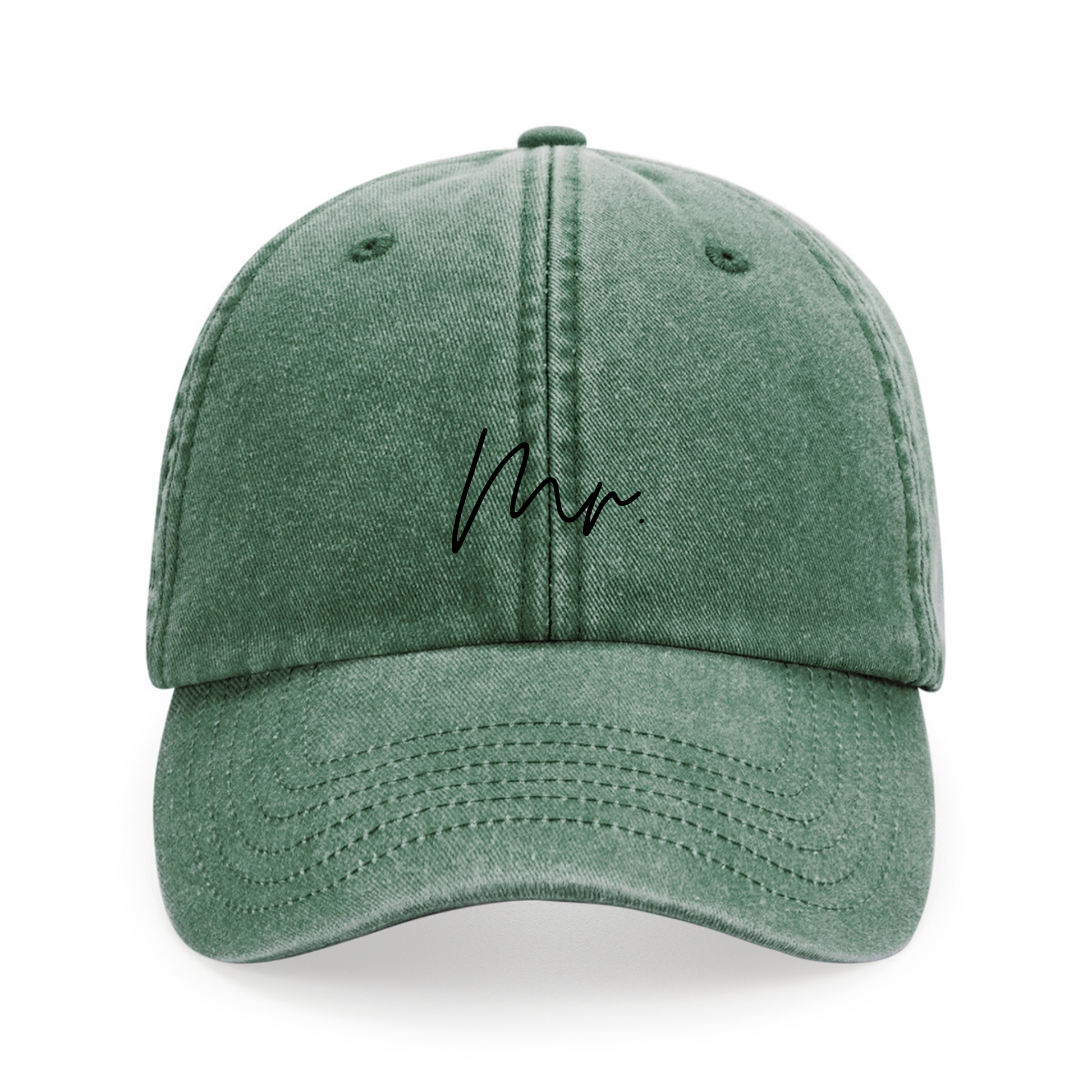 Vintage Cap in Grün mit grüner Stickerei „Mr.“ – Couple & Wedding Hat – Adept Studios
