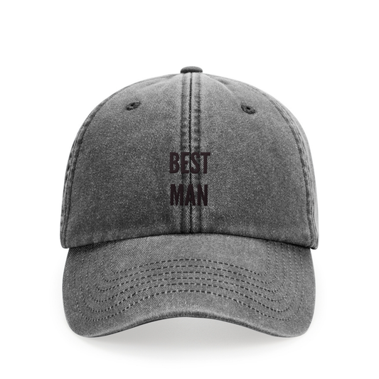 Vintage Cap in Grau mit Stickerei „Best Man“ – Hochzeits-Accessoire für Trauzeugen – Adept Studios